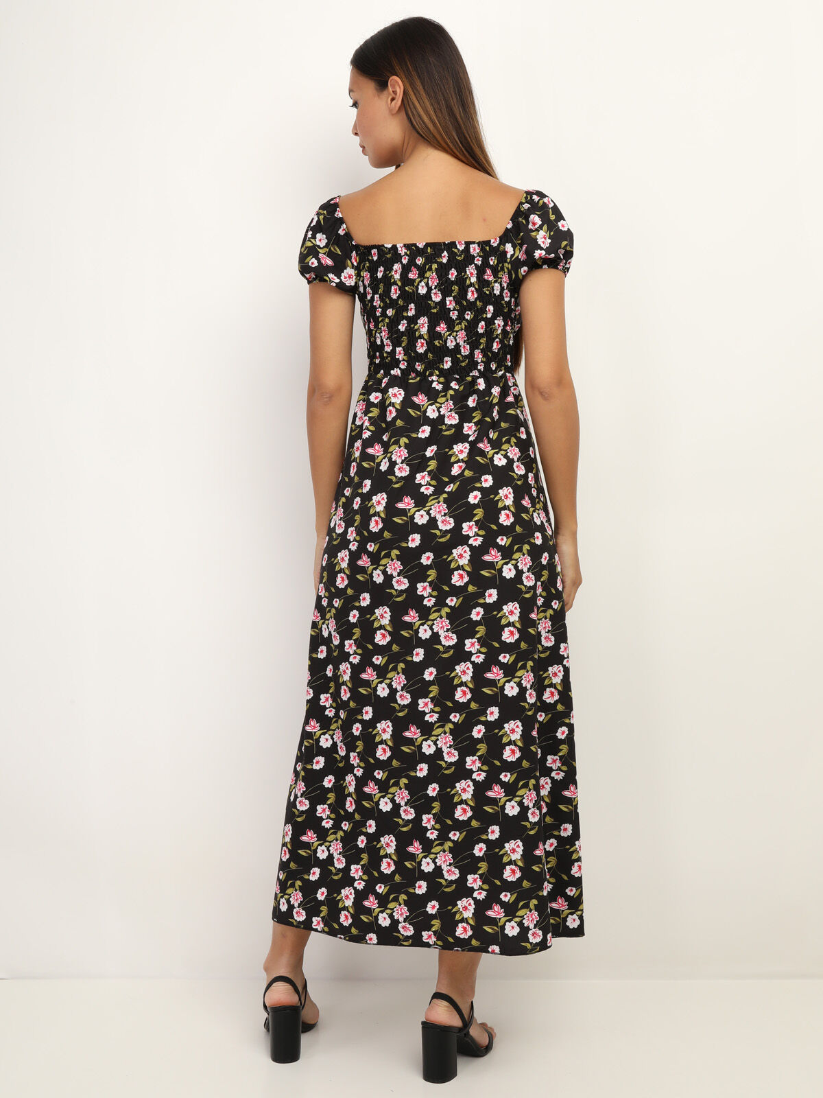 Robe corset à imprimé fleurs- Noir