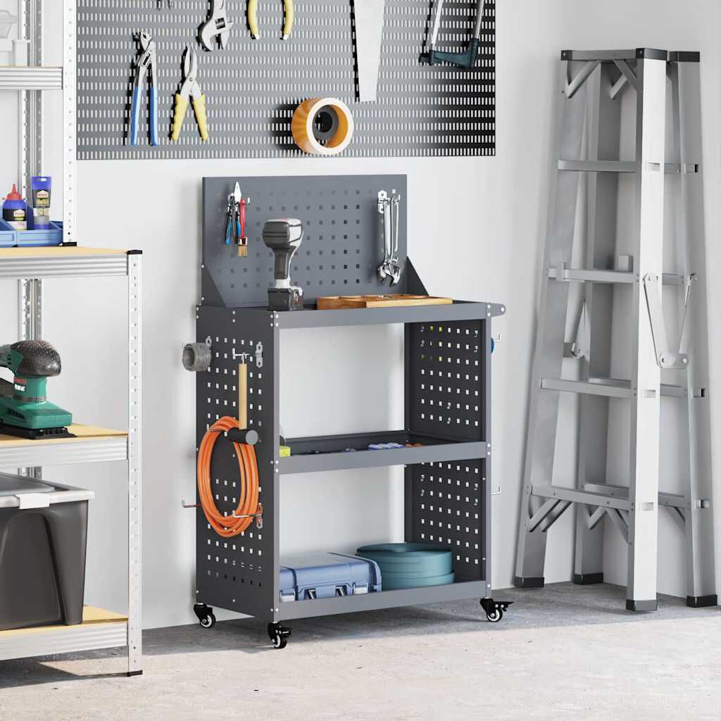 vidaXL Gereedschapswagen met plank en wiel antraciet 65 x 35 x 111 cm