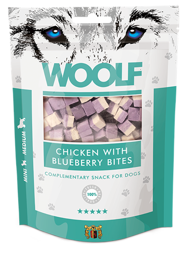 Woolf Chicken with Blueberry 100g<br>Naturlig og proteinrik! Zip-lås pose