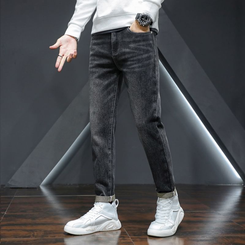 Nataro - Hoge taille gewassen taps toelopende jeans