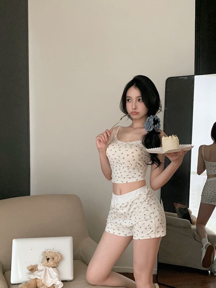 Moon City - Cropped camisole top / short met bloemenprint