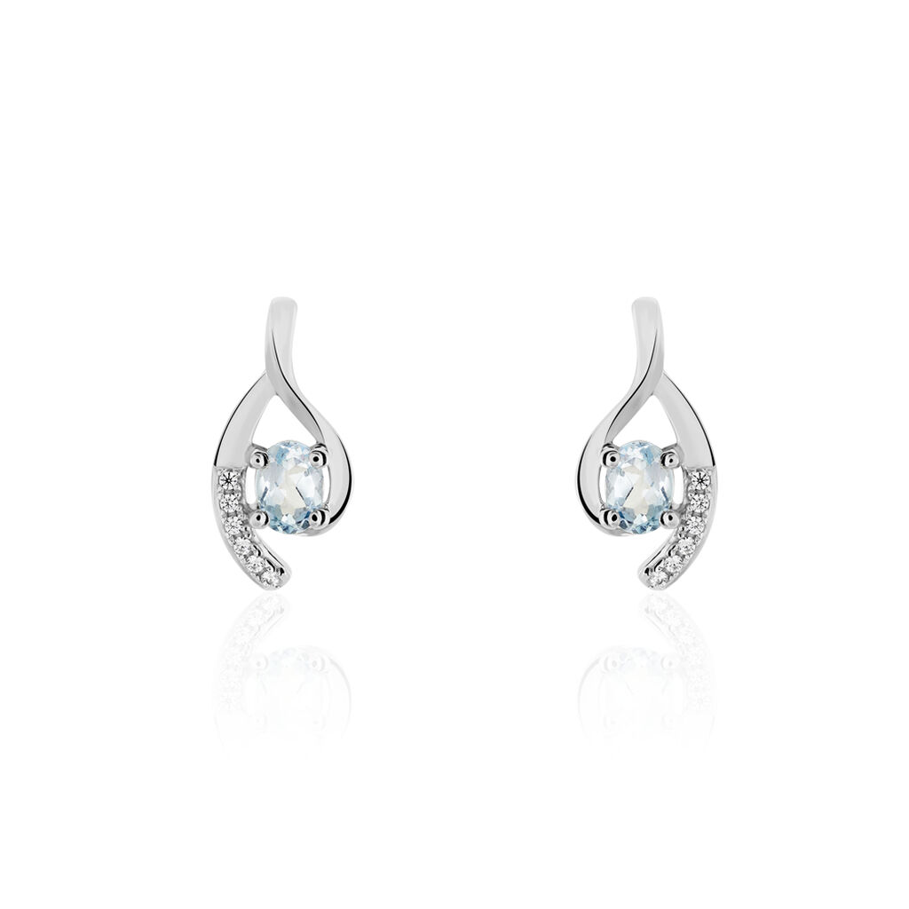 Boucles D'oreilles Sagesse Or Blanc Topaze Oxyde