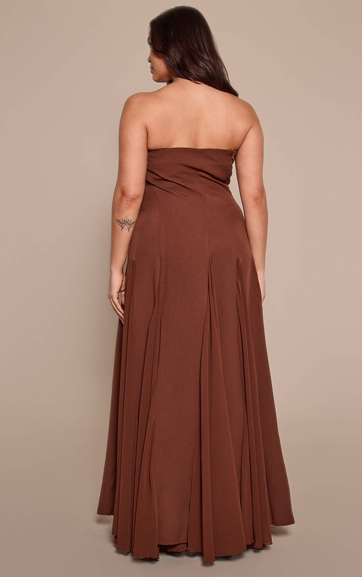 Chocolat Robe Maxi Plissée En Mousseline À Bandeau Contrasté Grande Taille