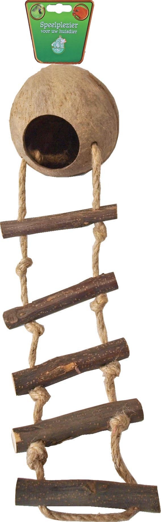 Boon vogel speelgoed kokosnoot met touwladder H 54 cm