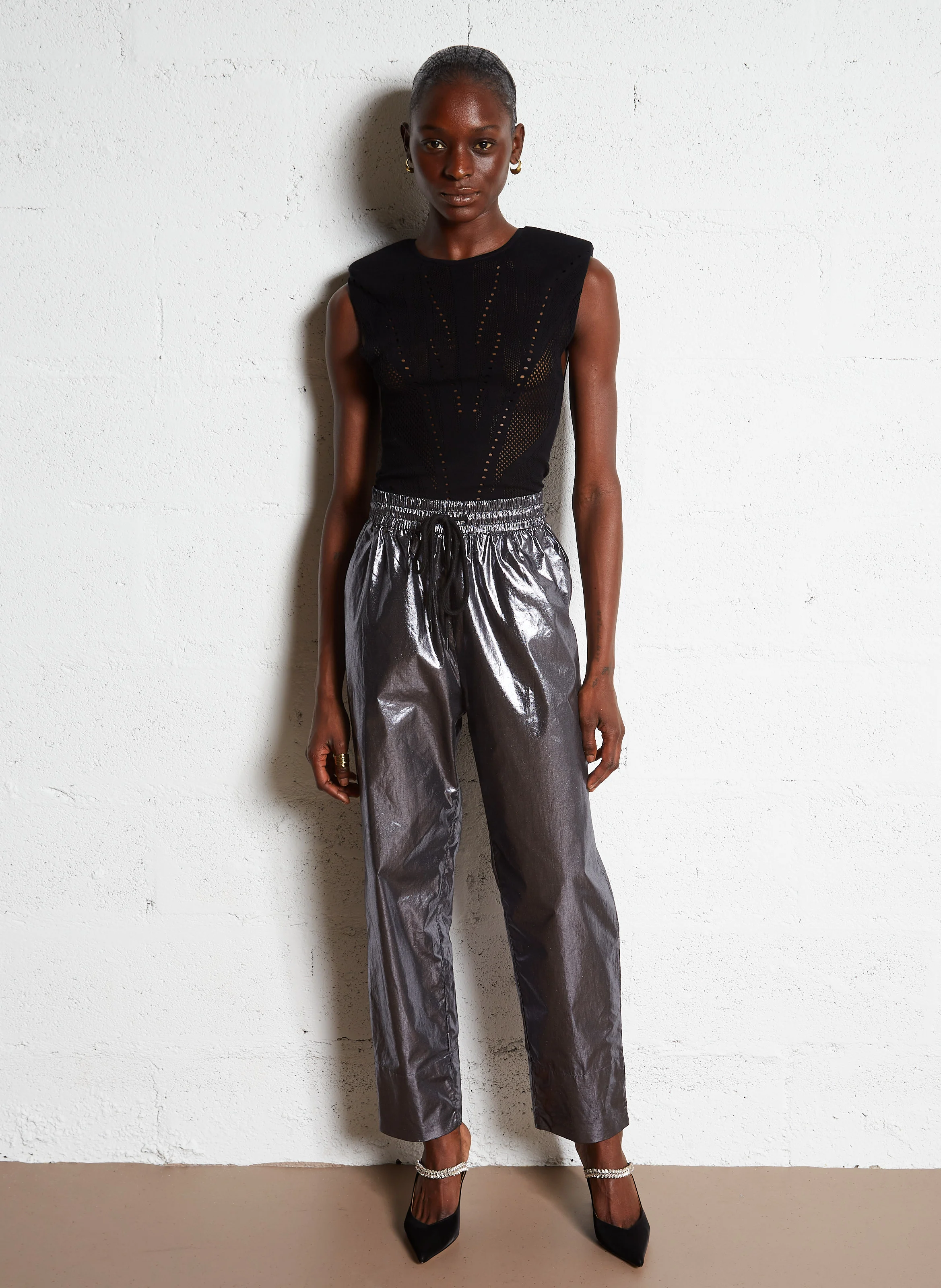ELTA - Pantalon droit en coton métallisé | Argent