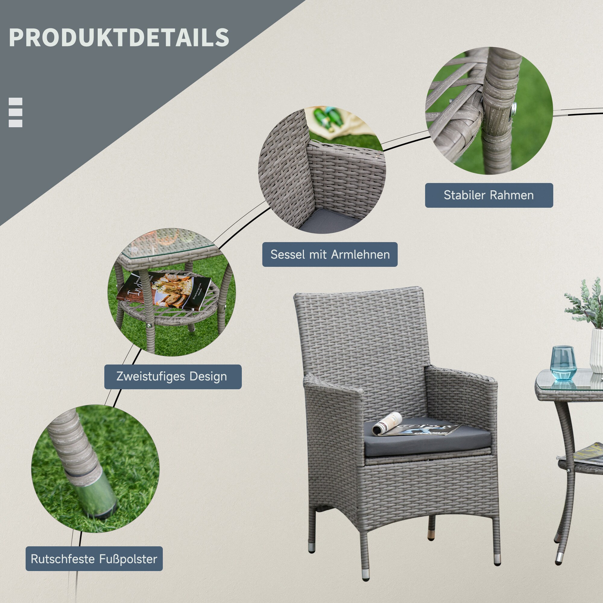 Outsunny Gartensitzgruppe mit Beistelltisch