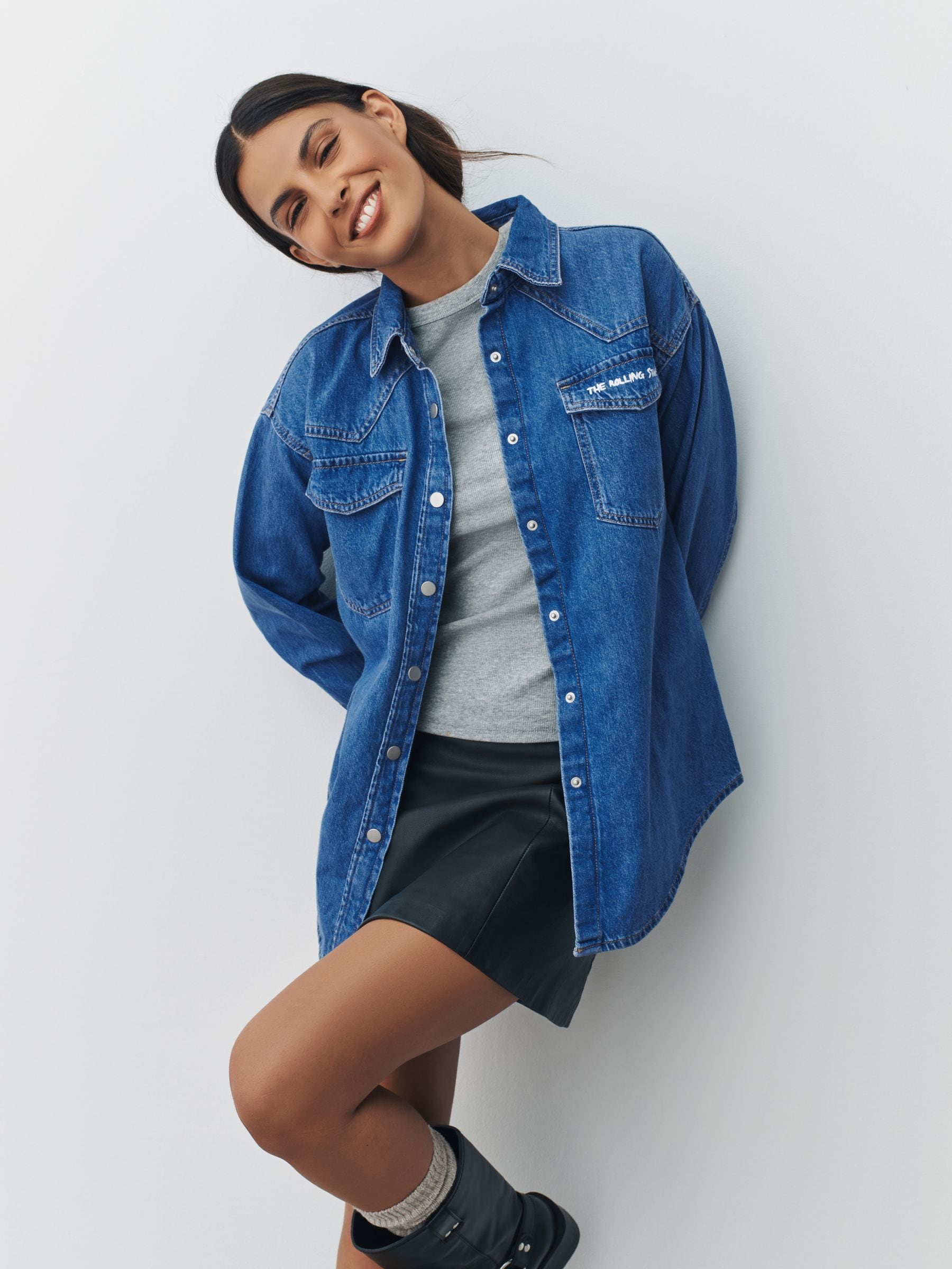 Mid Blue The Rolling Stones License - Oversized denim overhemd