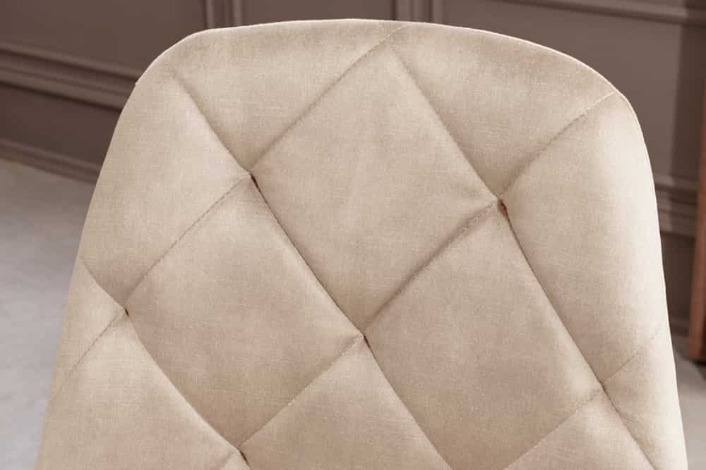 Stilvoller Stuhl GLAMM champagner beige Samt mit Rauten-Steppung schwarz Metall