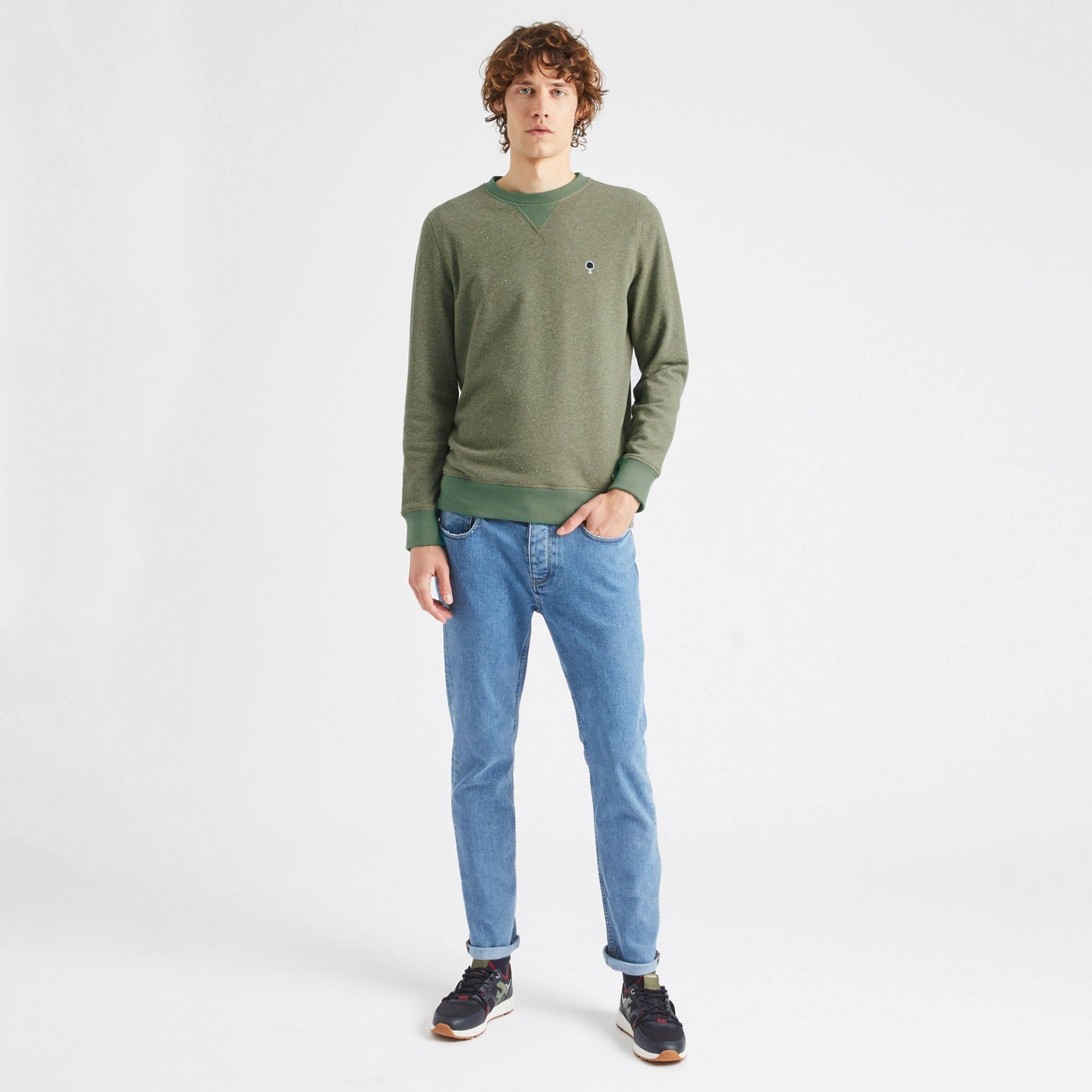 Sweat col rond kaki coton et coton recyclé - modèle Donon