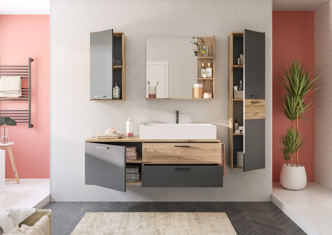 Bad-Hochschrank MASON grau/braun 152cm