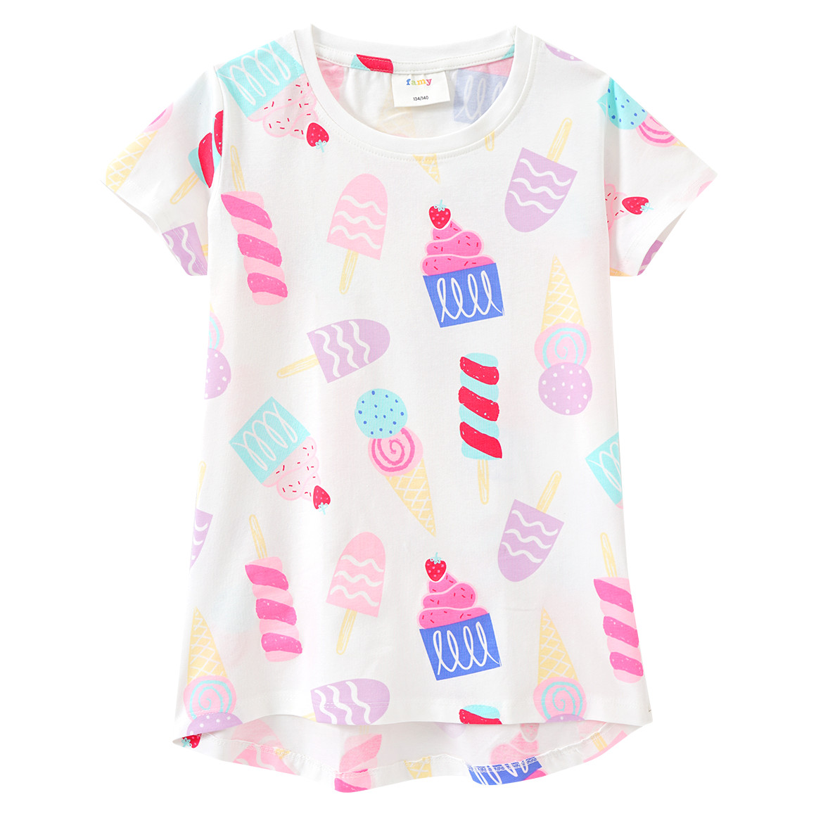 Famy 3 Mädchen T-Shirts mit bunten Motiven rosa / helltürkis / weiss