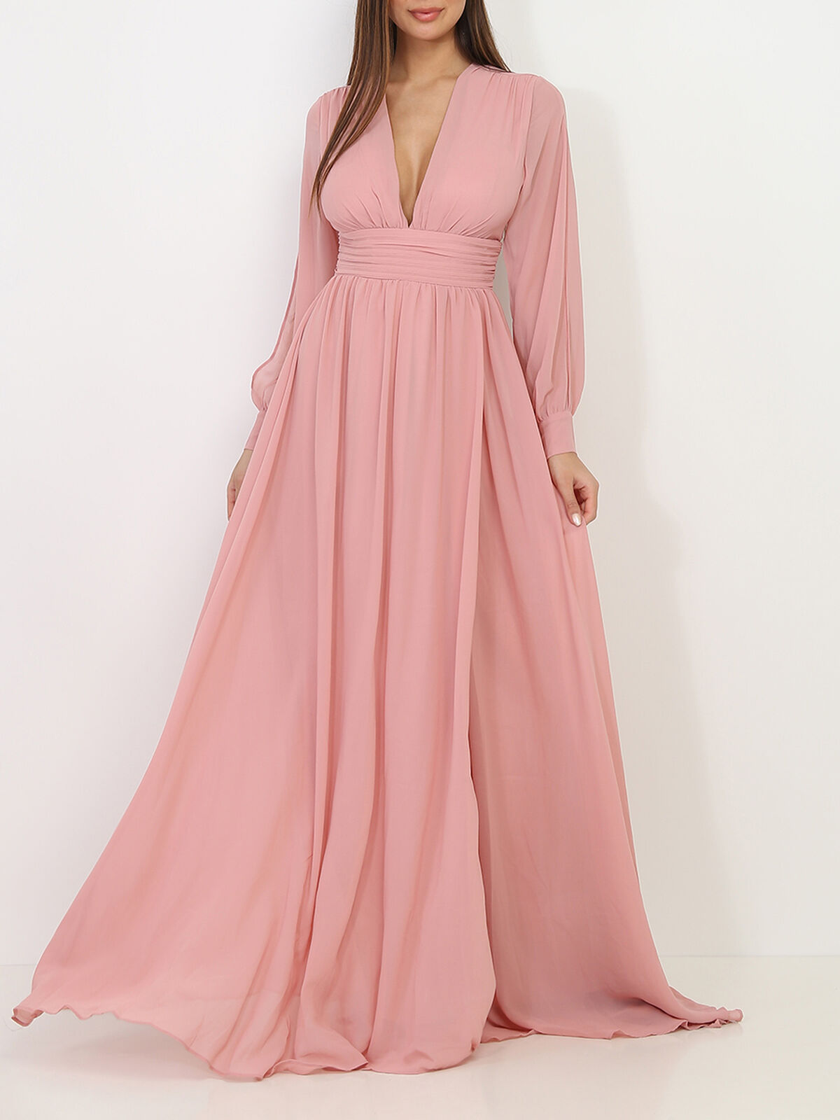 Robe longue à manches ouvertes- Vieux rose