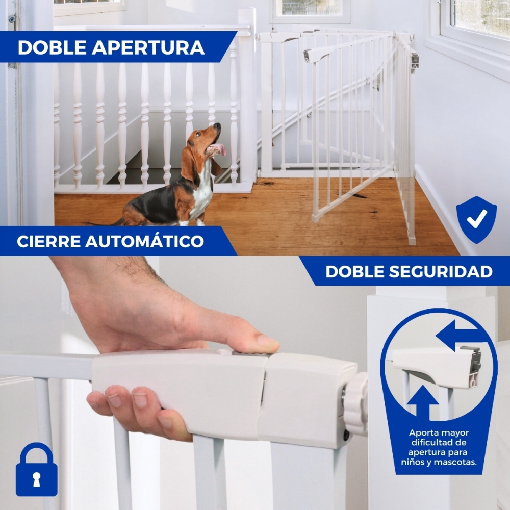 Portão para animais de estimação Mobiclinic com barreira para escadas, montado por pressão, automático e ajustável.