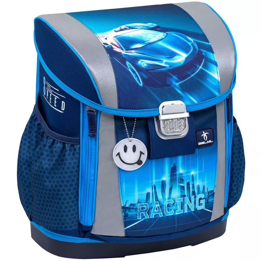 Belmil Schulranzen Customize-me Schulranzen Set 5-teilig mit Brustgurt, Hüftgurt Racing Blue Neon