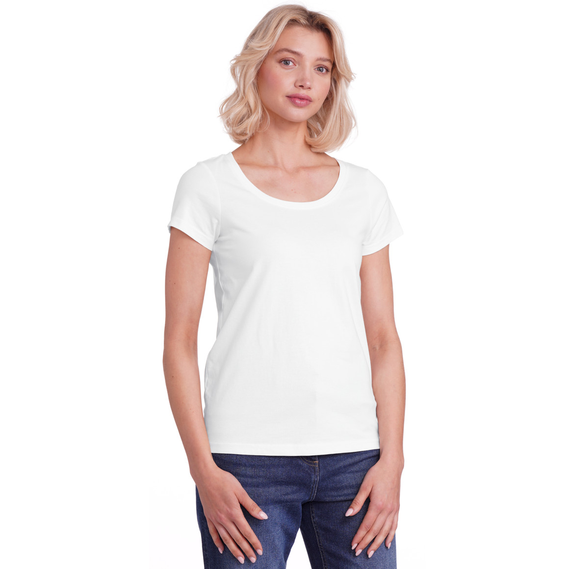 Famy 3 Damen T-Shirts im Basic-Look hellblau / dunkelblau / weiss