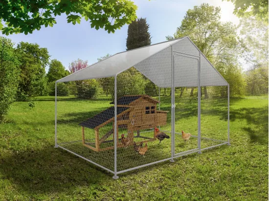 Enclos à poules 6 m² parc grillagé 2 x 3 x 2 M acier galvanisé