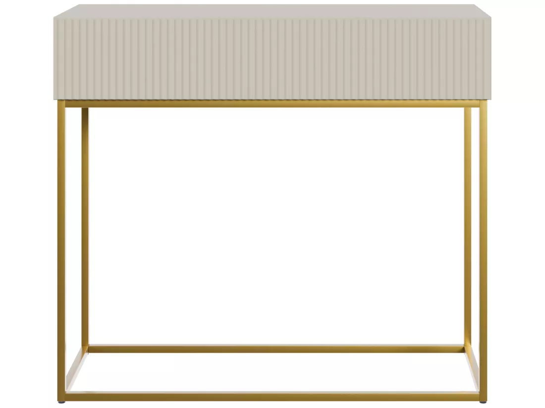 Table console - 90 cm - taupe (gris-beige) avec pieds dorés - VELDIO