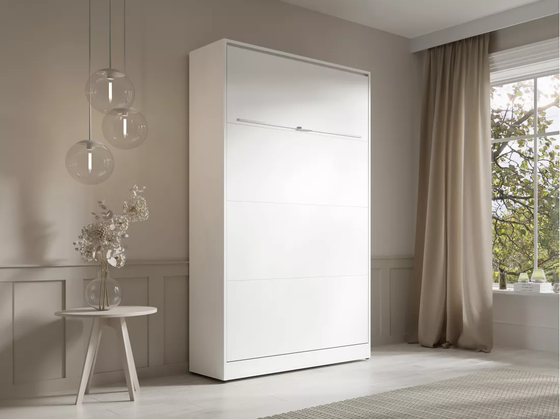 Lit escamotable 120 x 200 cm - Ouverture verticale manuelle - Avec LEDs - Blanc - RAPILI