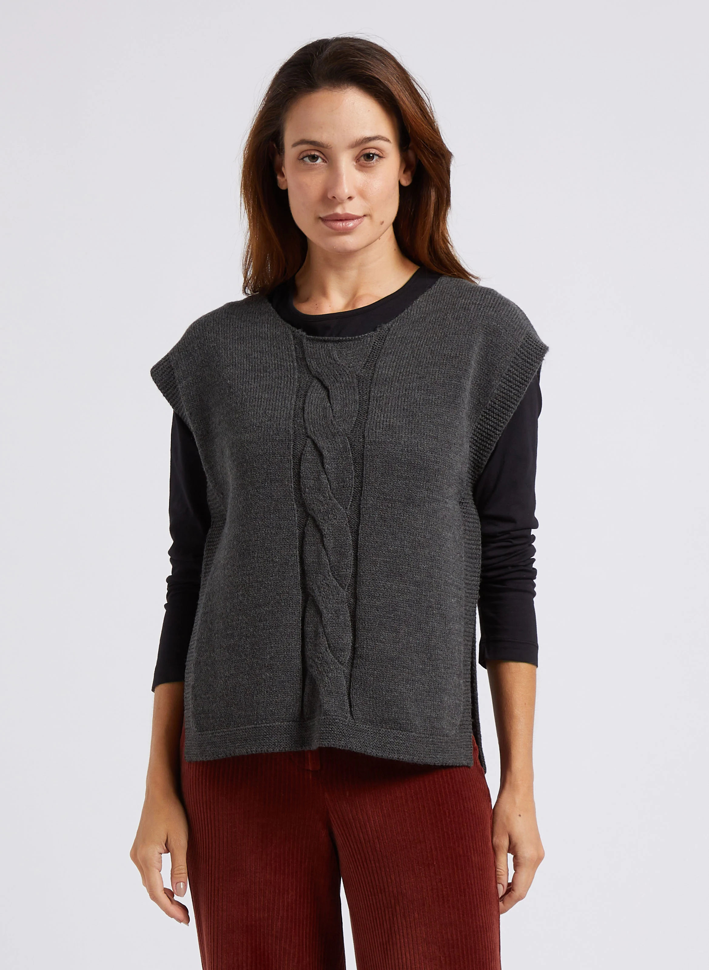 Pull droit col rond en laine mélangée | Gris