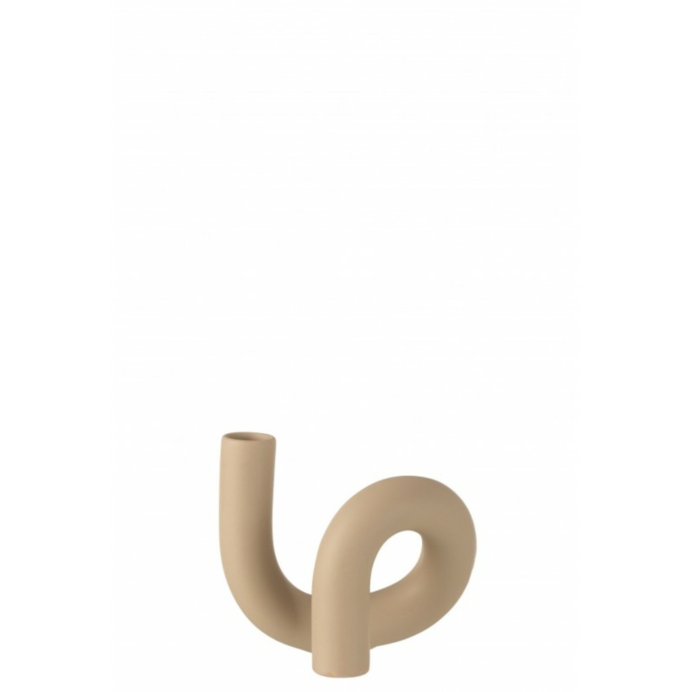 Bougeoir torsion en céramique beige 17x12x14 cm