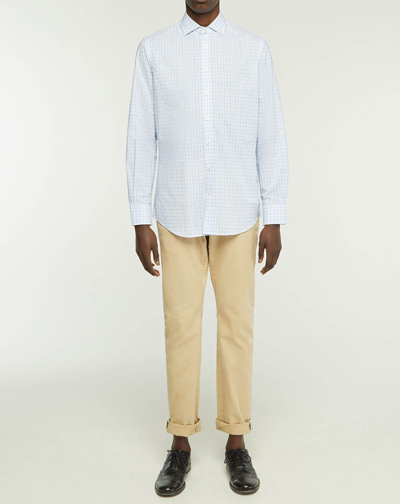 Hackett London Chemise droite en Coton & Lin Gingham à carreaux bleue