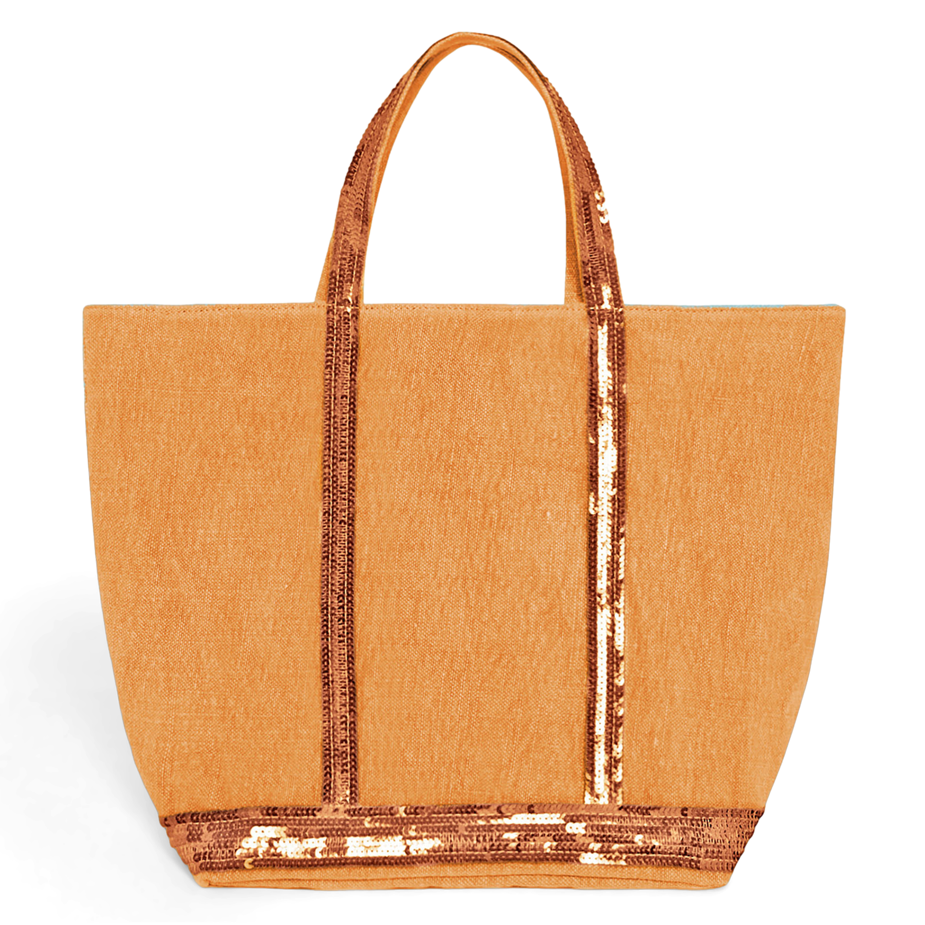 Cabas M brodé avec sequins en lin | Jaune