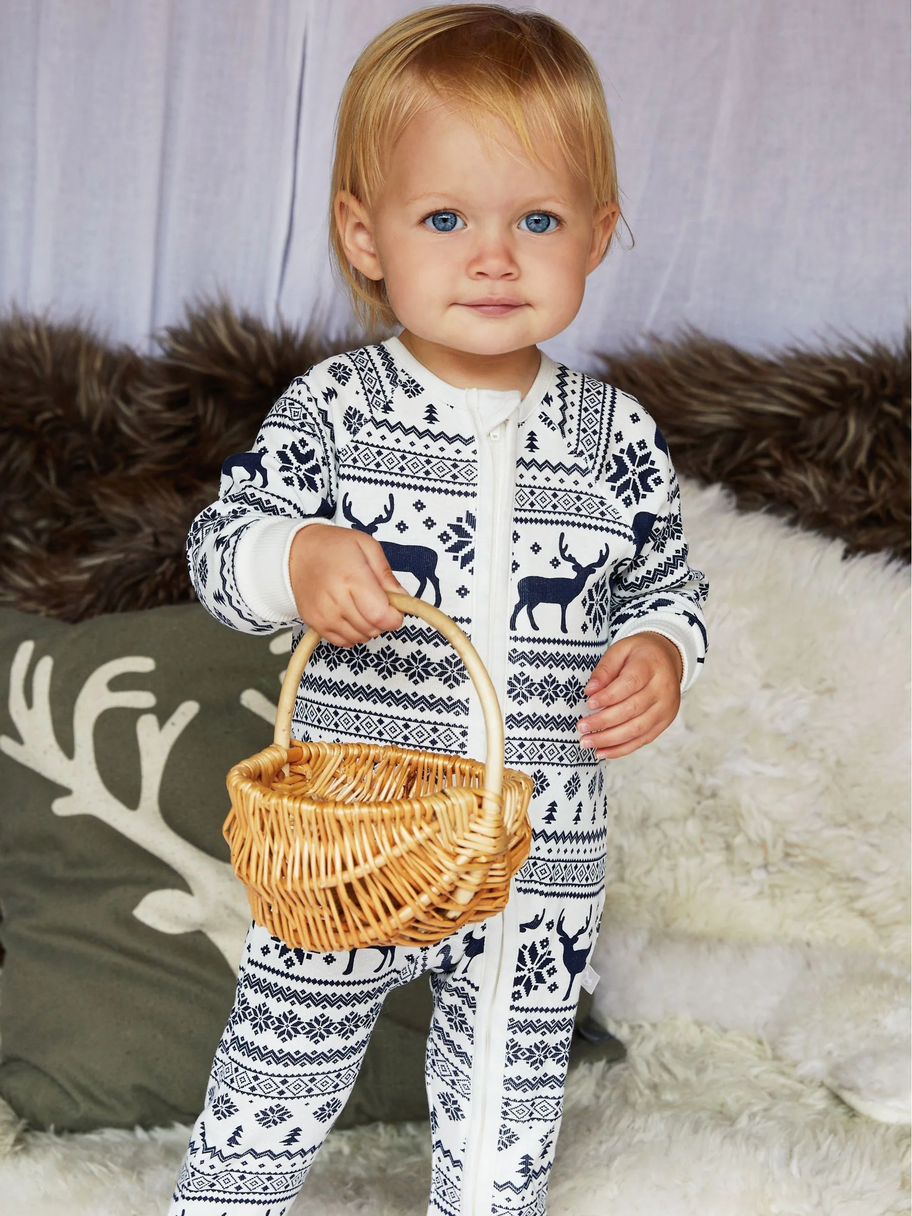 Crème - The Little Tailor - Baby-onesie van 100% katoen met rendier - kerst - fair isle-patroon