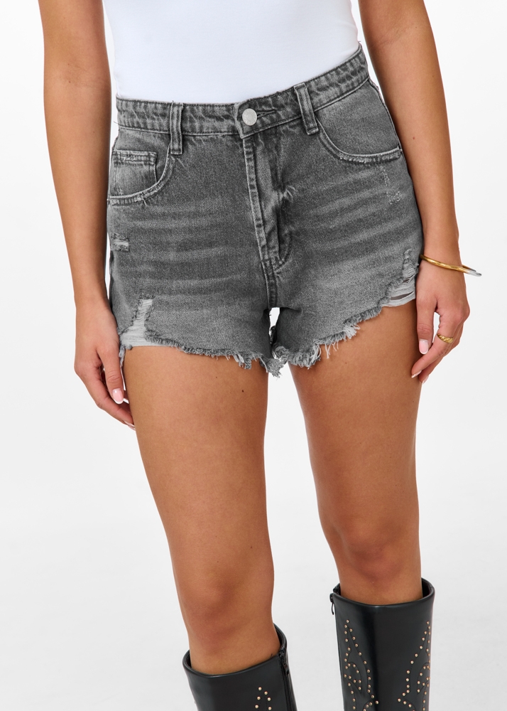 High waist jeans short grijs