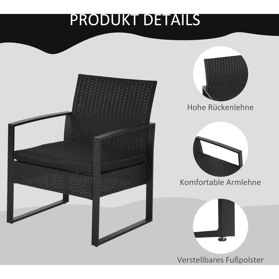 Outsunny Polyrattan Sitzgruppe als 5-tlg. Set schwarz