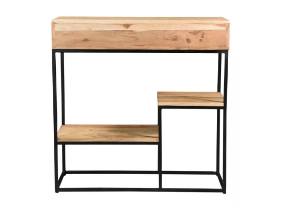 Console avec rangements 2 tiroirs en bois massif et métal noir L80 cm GRENELLE