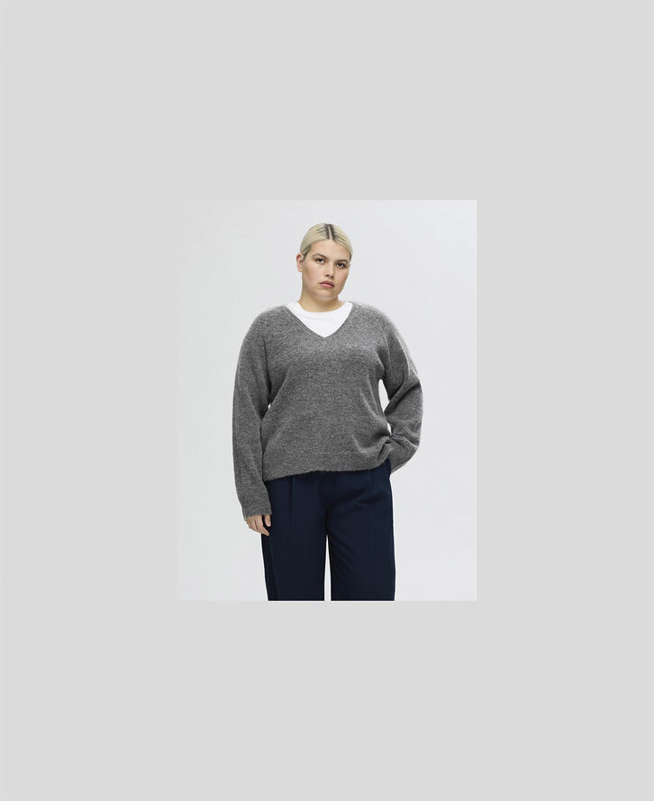 Selected Femme SLFLULU NEW LS ALPACA BLEND KNIT V-NECK B NOOS Grå