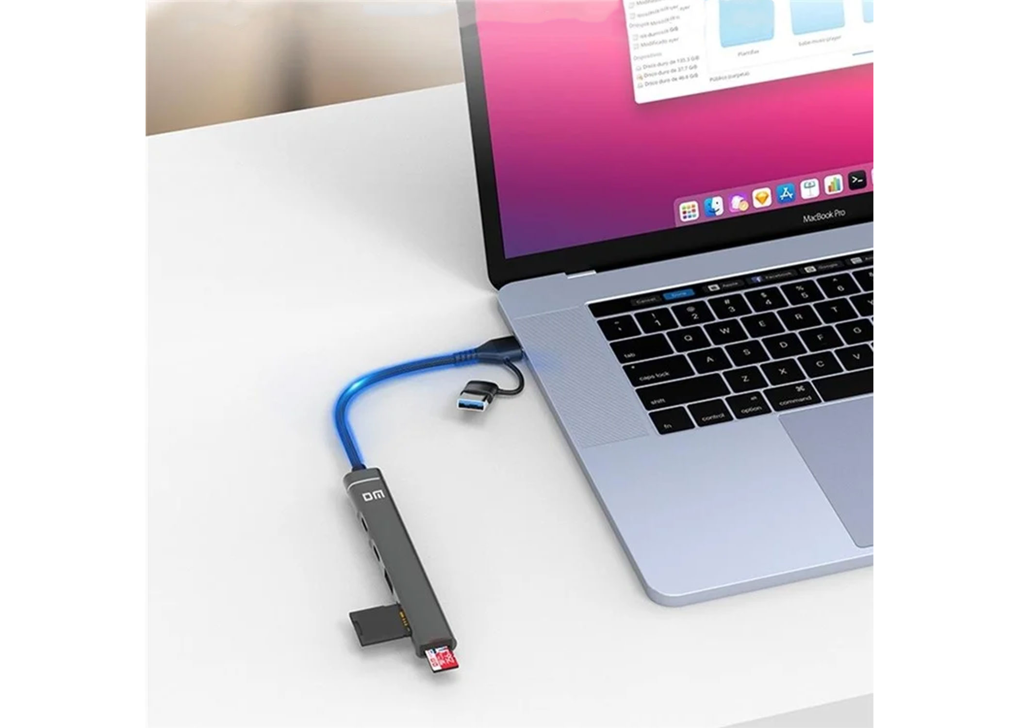 (USB 2.0) Ultra-Slim USB-C / USB-A Multiport Adapter HUB mit 2x USB-C / USB-A / SD und MicroSD Kartenleser - Grau