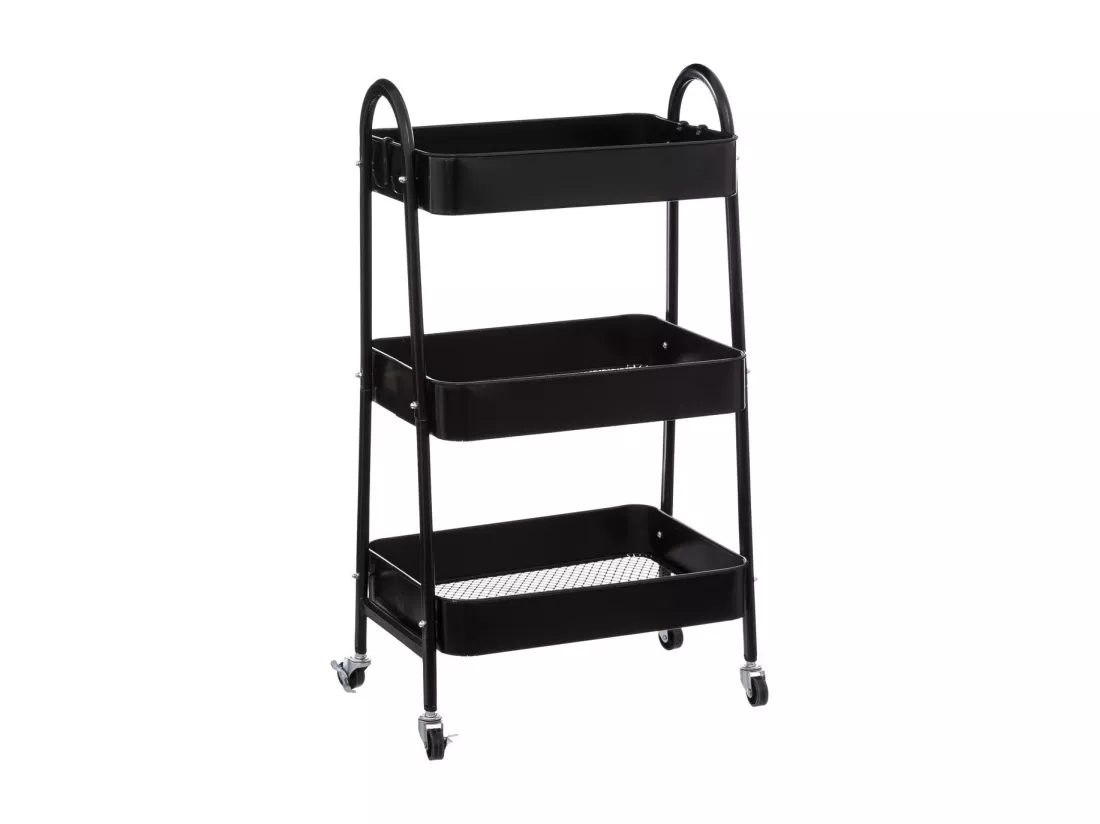 Desserte roulante 3 niveaux en Métal Noir H 80 cm