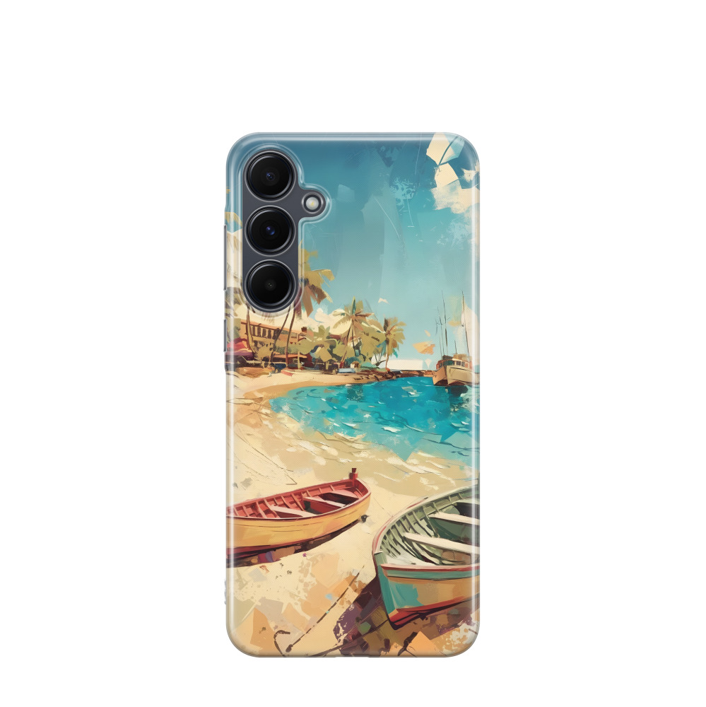 Samsung Galaxy A55 Gummi Hülle Aquarell Strand - Türkis