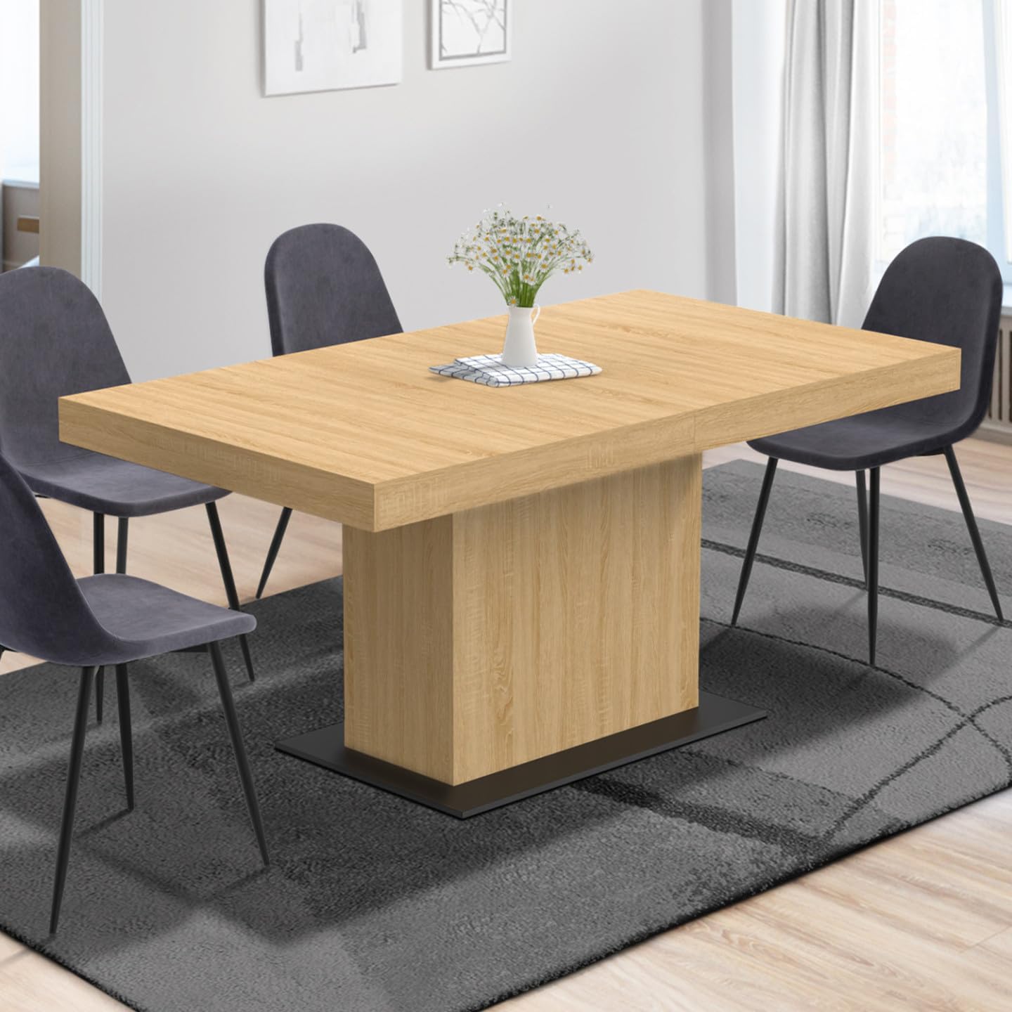IDMarket - Ausziehbarer Esstisch Rechteck Eden 6-10 Personen Holz und schwarzer Sockel 160-200 cm