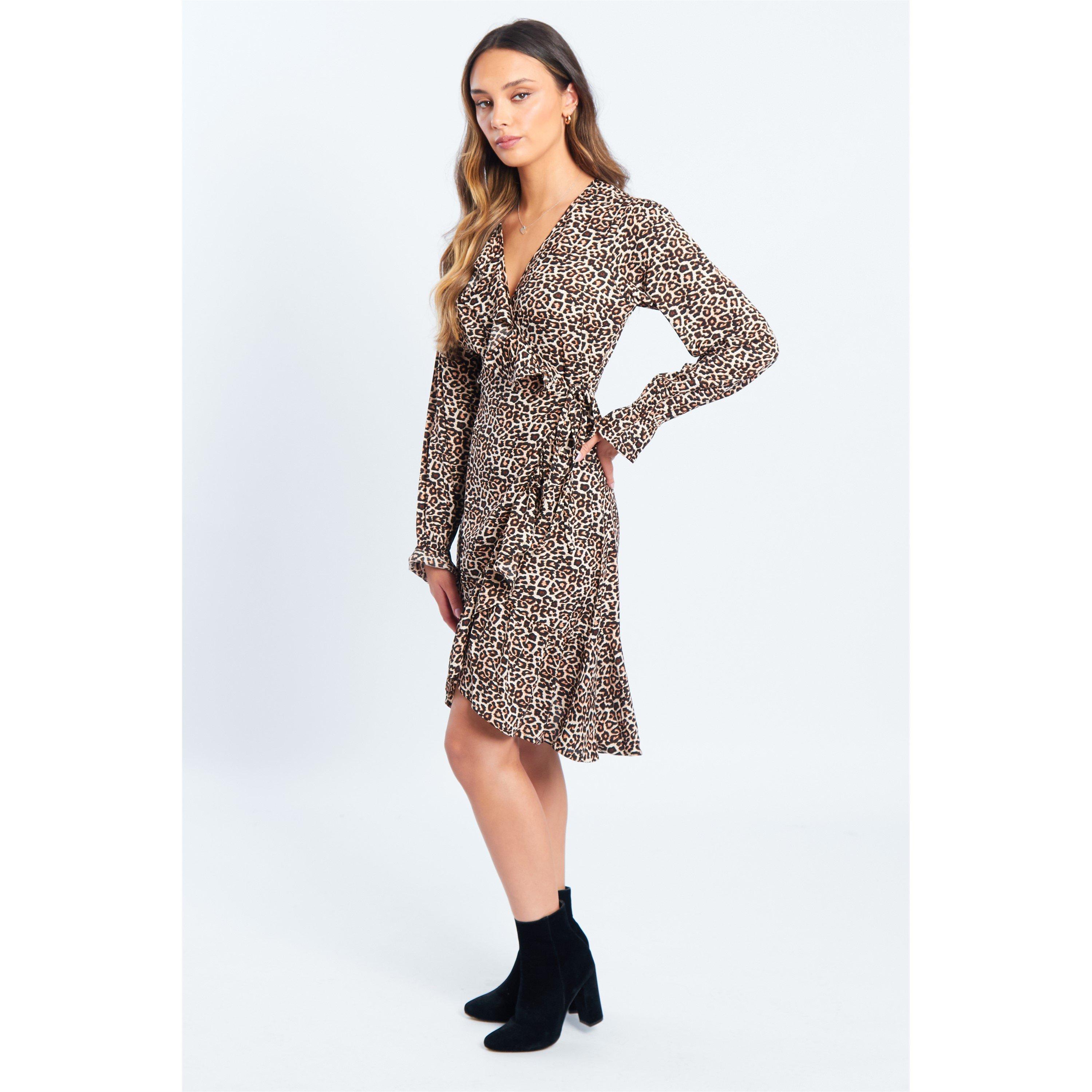 Be You BY Leopard Ruffle Wrap Mini Dress Womens
