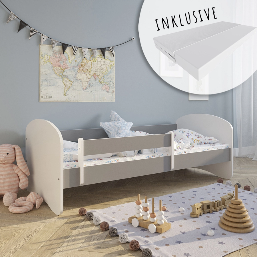 Kids Collective Kinderbett 70x140 mit Matratze, Rausfallschutz & Lattenrost grau