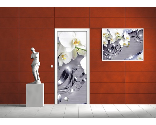 Vinyl fotobehang 2159 SKT, zelfklevend deurbehang, witte orchidee, 1-delig, 91 x 211 cm