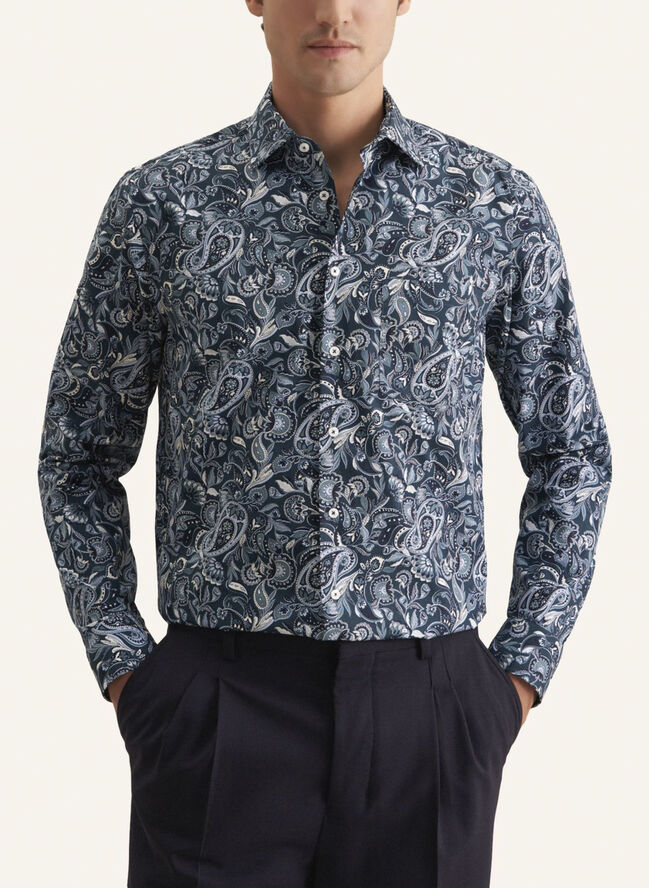 Seidensticker Business Shirt Regular Long sleeve Kent-Collar Print Turquoise