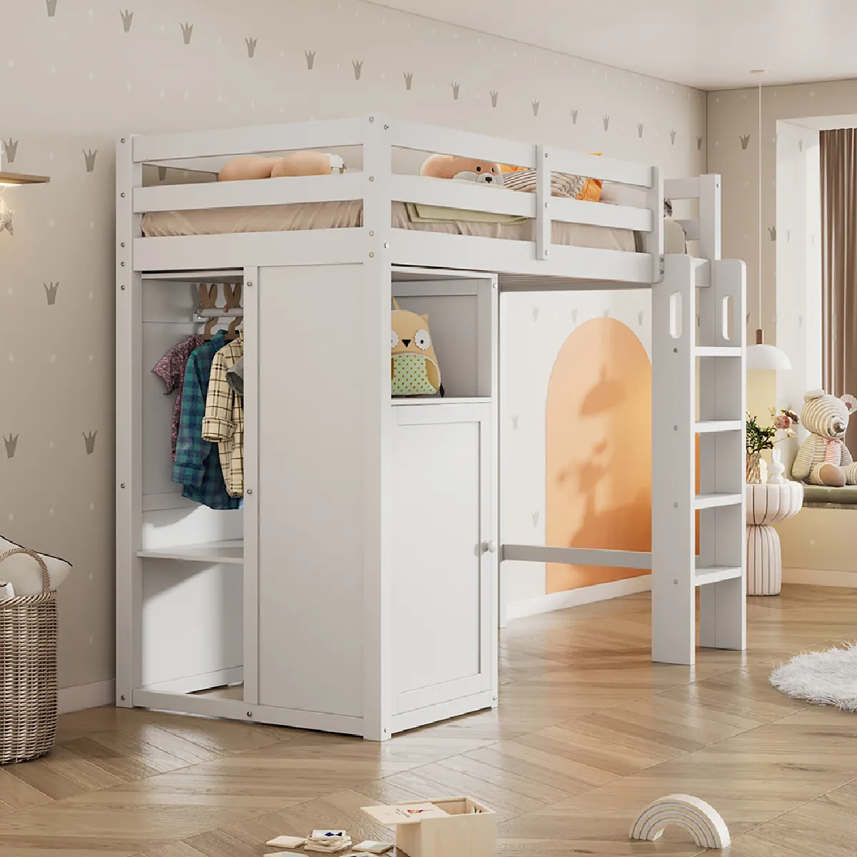 Komhtom Lit d'enfant surélevé 90x200 - Blanc