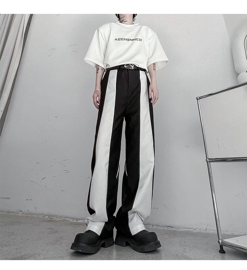 Bjorn - Hoge taille tweekleurige rechte broek
