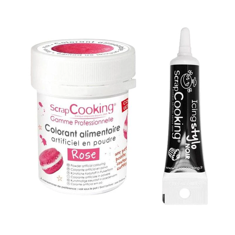 Colorant alimentaire Rose + Stylo de glaçage noir Scrapcooking