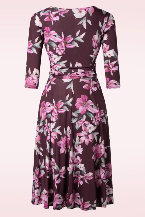 Vintage Chic for Topvintage Aria floral swing jurk in wijnrood