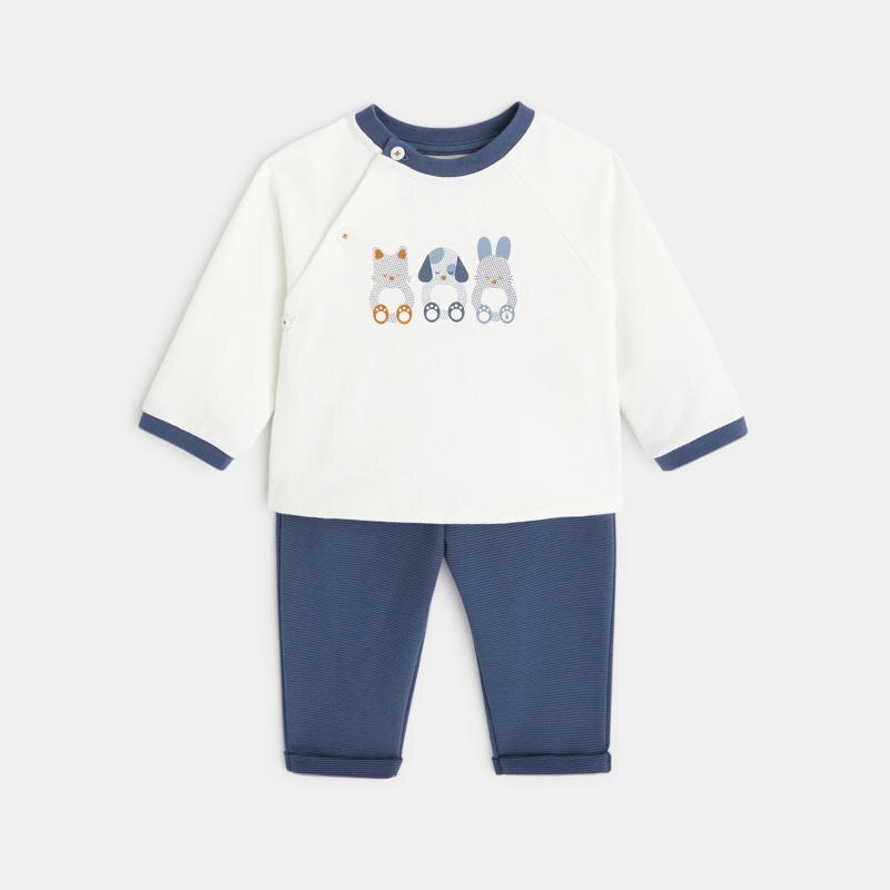 Sweat molleton et pantalon maille côtelée bleu naissance Bleu