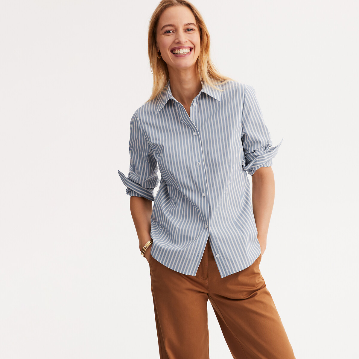 ANNE WEYBURN<br>Camisa listrada de mangas compridas