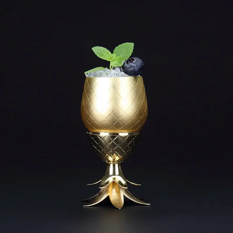 (80ml) 2in1 Ananas Metall Trinkbecher Cocktail Cup Home Accessoire Bar Deko Shotglas - Gold
