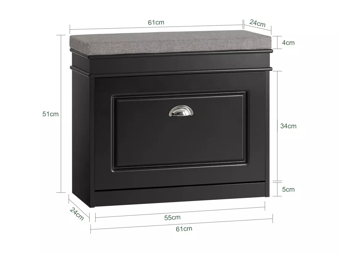 Banc à Chaussures Meuble à Chaussures avec Assise Coussin Rembourré et Abattant, FSR82-K-SCH