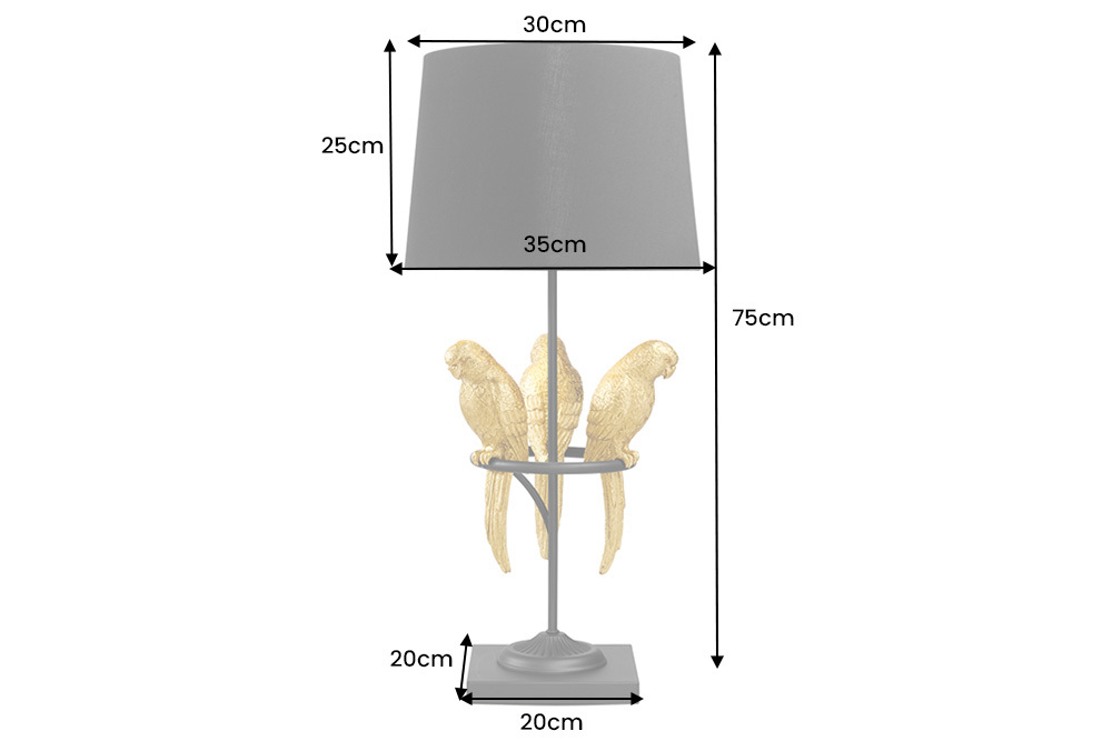 Design Tischlampe WILDLIFE 75cm schwarz gold rund Papagei Skulpturen mit Marmor-Fuß