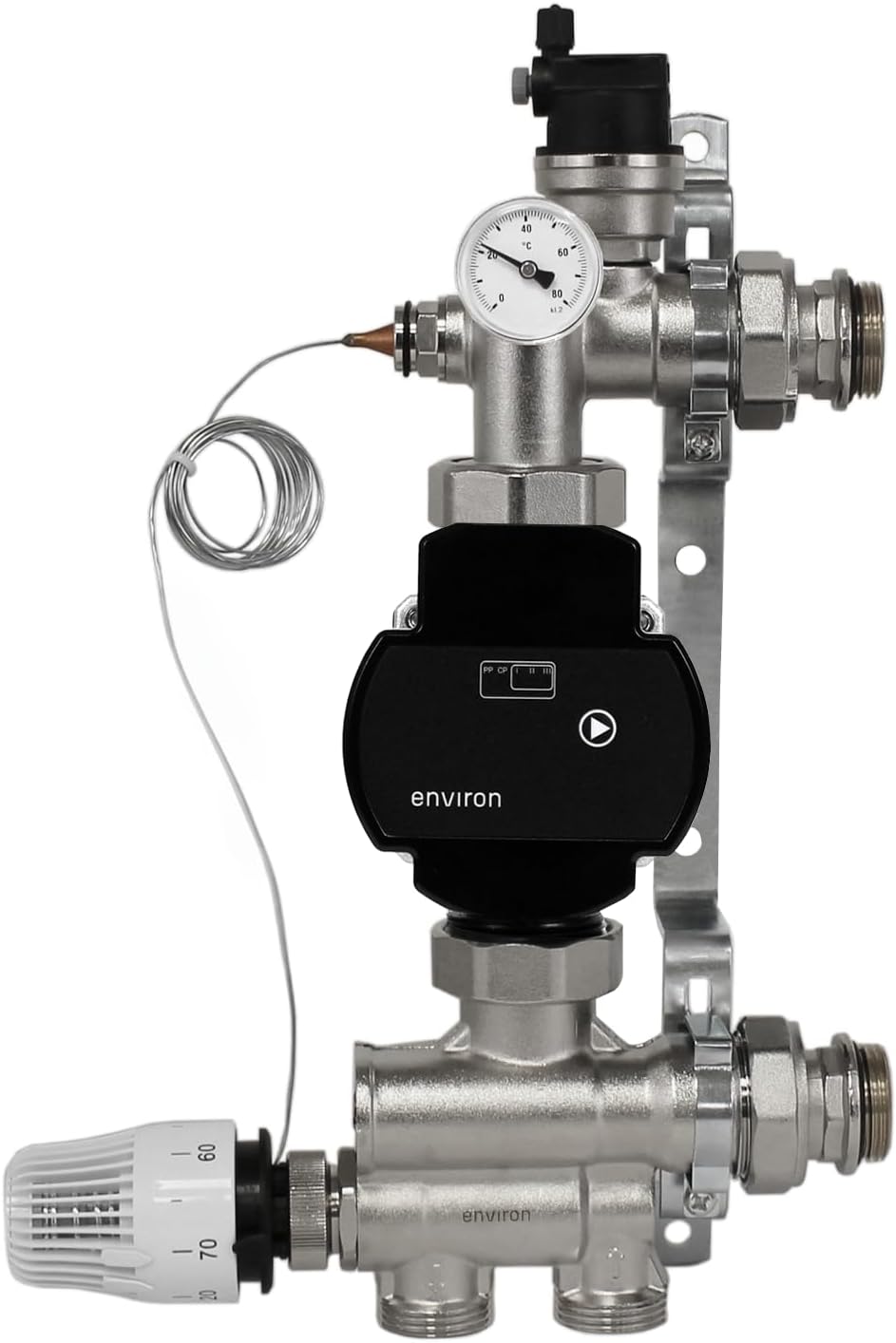 ENVIRON- Heizkreisverteiler [2-12 Heizkreise] mit Festwertregelset, Kugelhahn Set und Schnellentlüfter Set | Hocheffizienzpumpe (Environ Ecocirc 25/6, 6 Heizkreise)