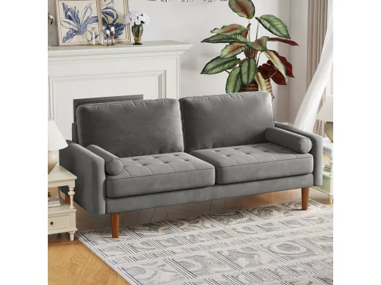 Canapé droit en Velours gris et bois massif - 3 places - charge max 300kg - 176x78x85cm